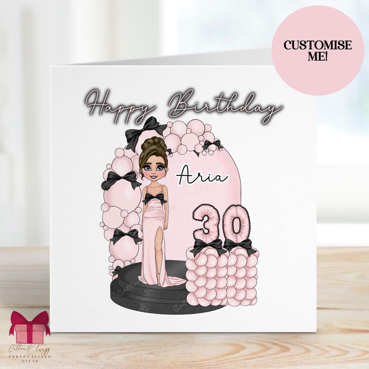 Glam Girl Pink & Black 30th Birthday Card for Her – Cotton and Twigg