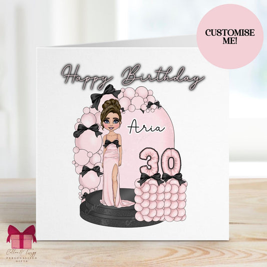 Glam Girl Pink & Black 30th Birthday Card for Her – Cotton and Twigg