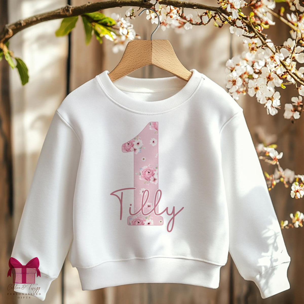 Pink floral number personalised birthday sweatshirt