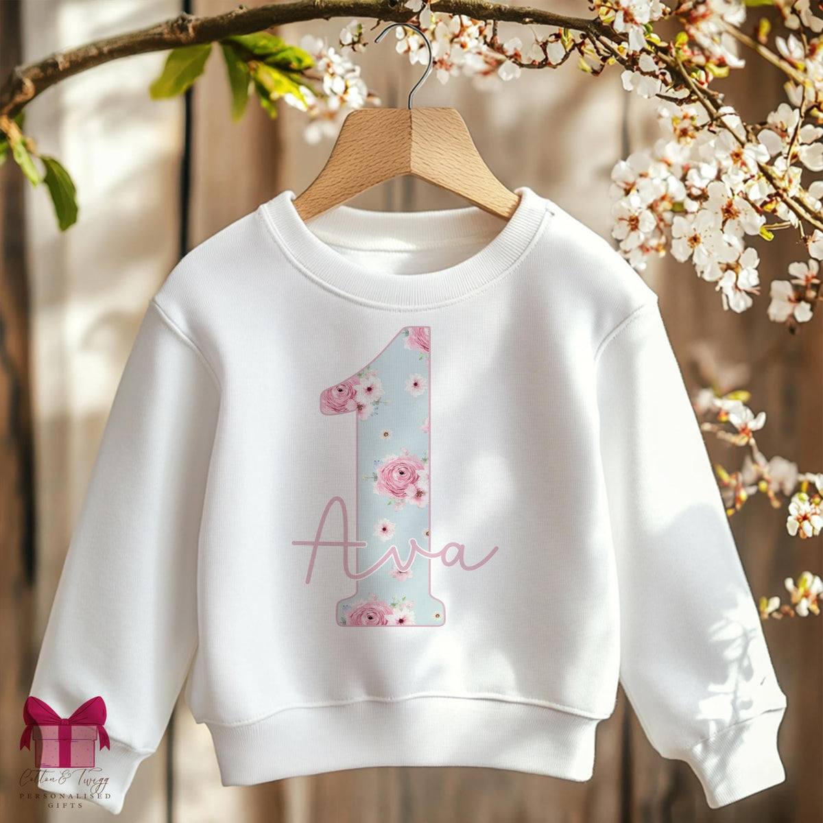 Blue floral number personalised birthday sweatshirt