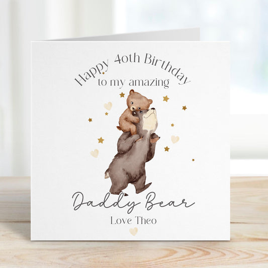 Daddy Bear Birthday Card – 40th, 50th, 60th, Up to 4 Children – Cotton and Twigg