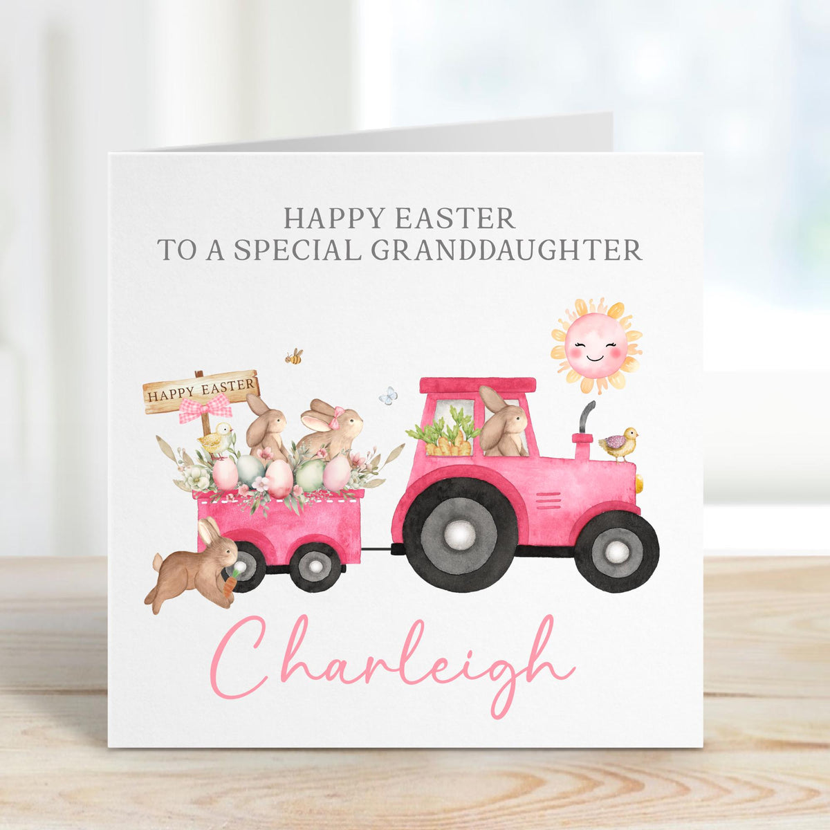 Pink Tractor Farm Animals Easter Card for Girls – photo 2