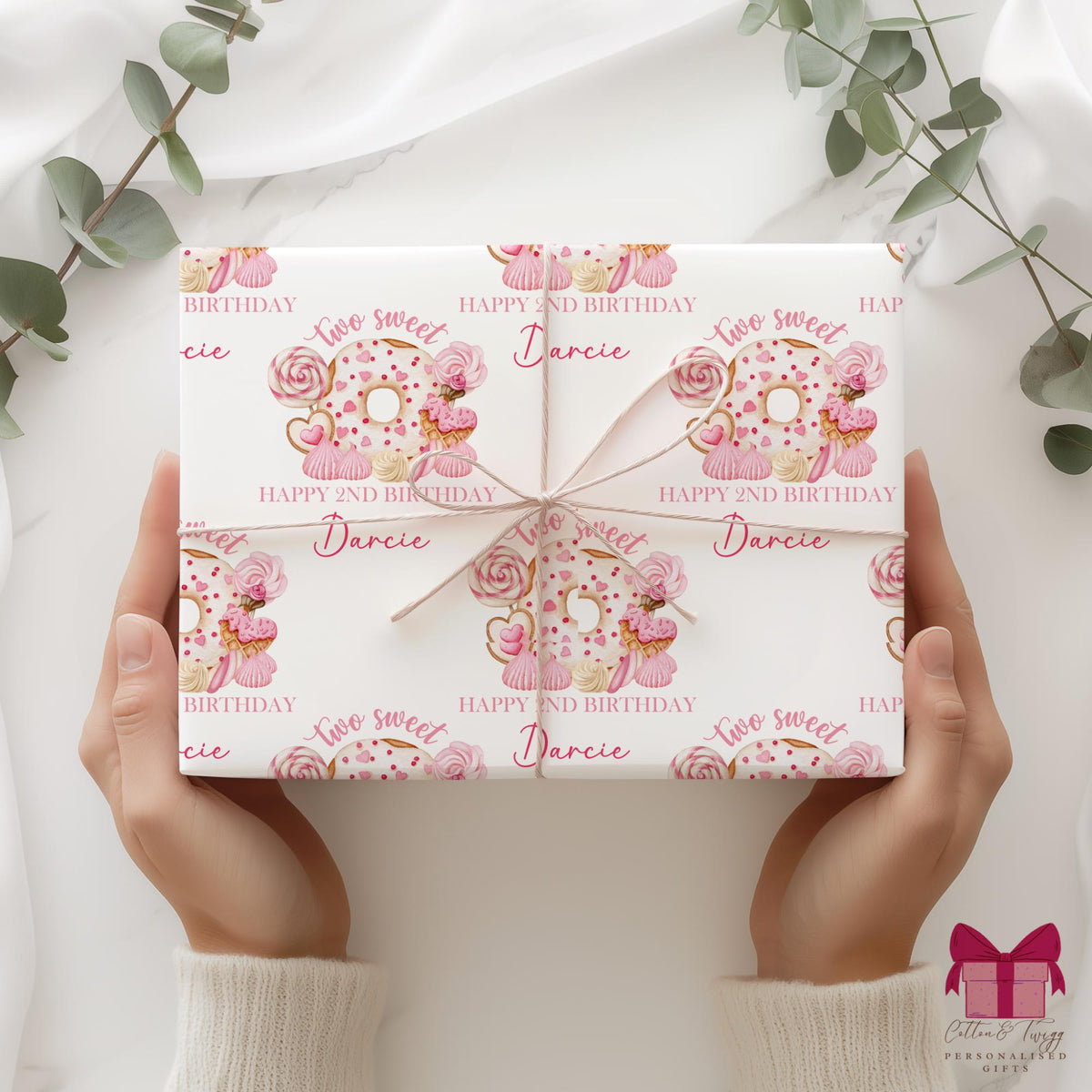 Girls doughnut 2nd birthday wrapping paper