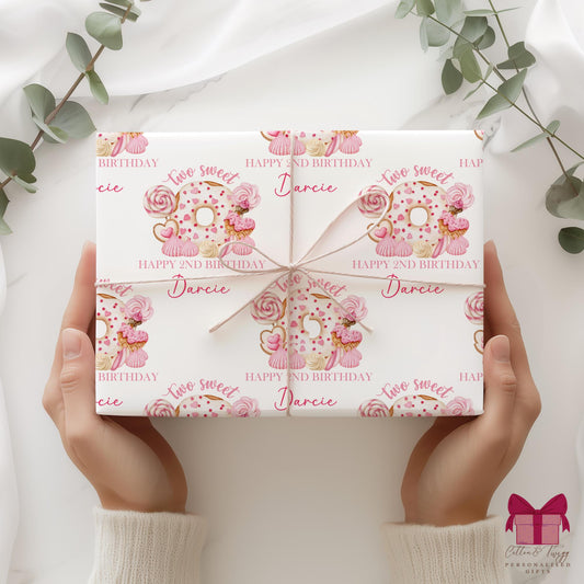 Girls doughnut 2nd birthday wrapping paper