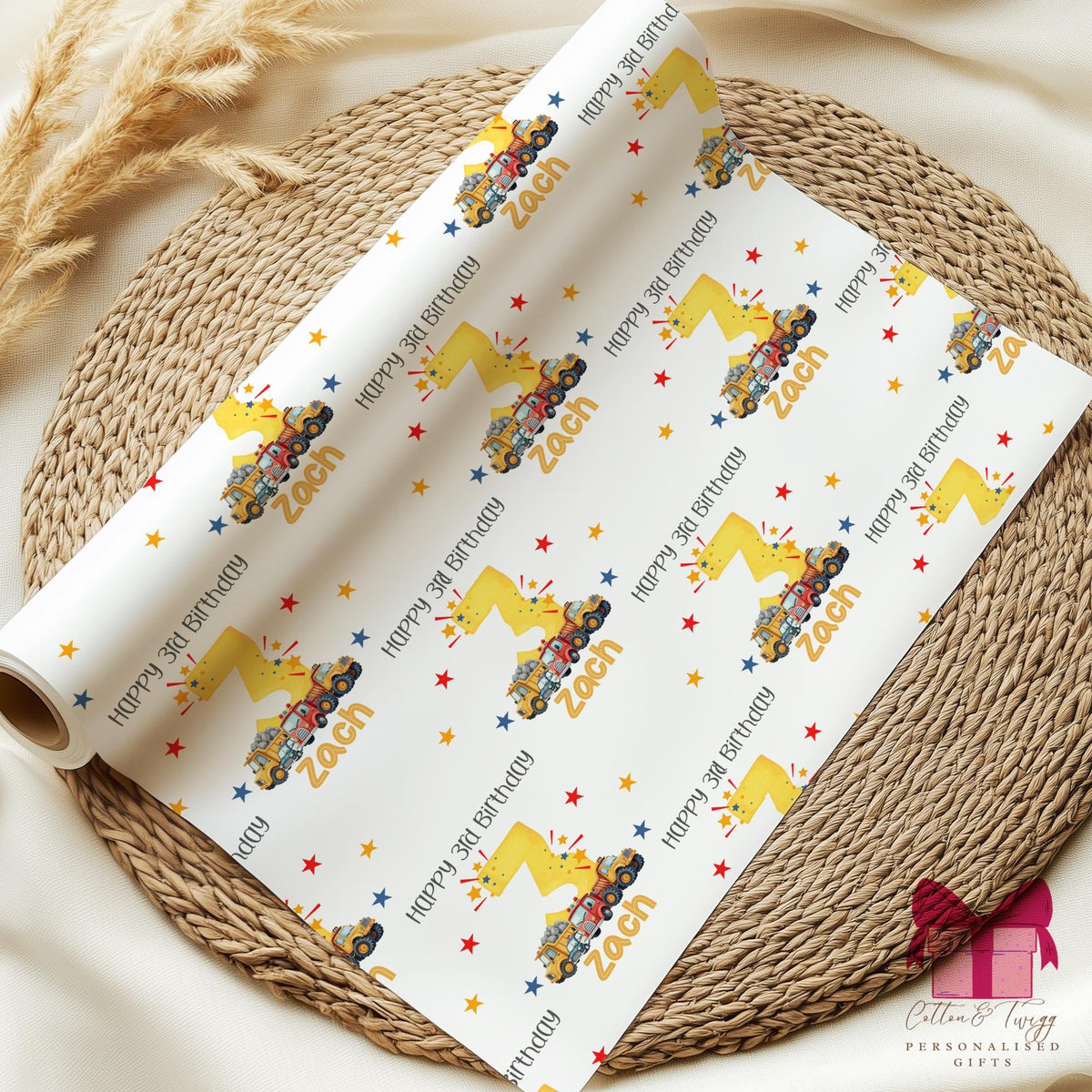 Kids digger birthday wrapping paper