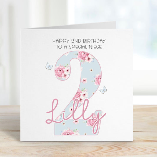 Blue Floral Number 2 Second Birthday Card for Girls – Cotton and Twigg