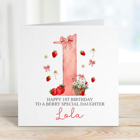 Strawberry Number 1 Berry Special First Birthday Card for Girls – Cotton and Twigg