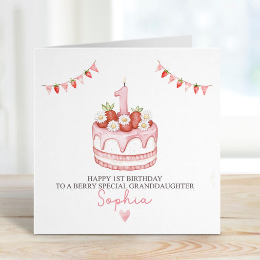 Strawberry Cake Berry First Birthday Card – Cotton and Twigg