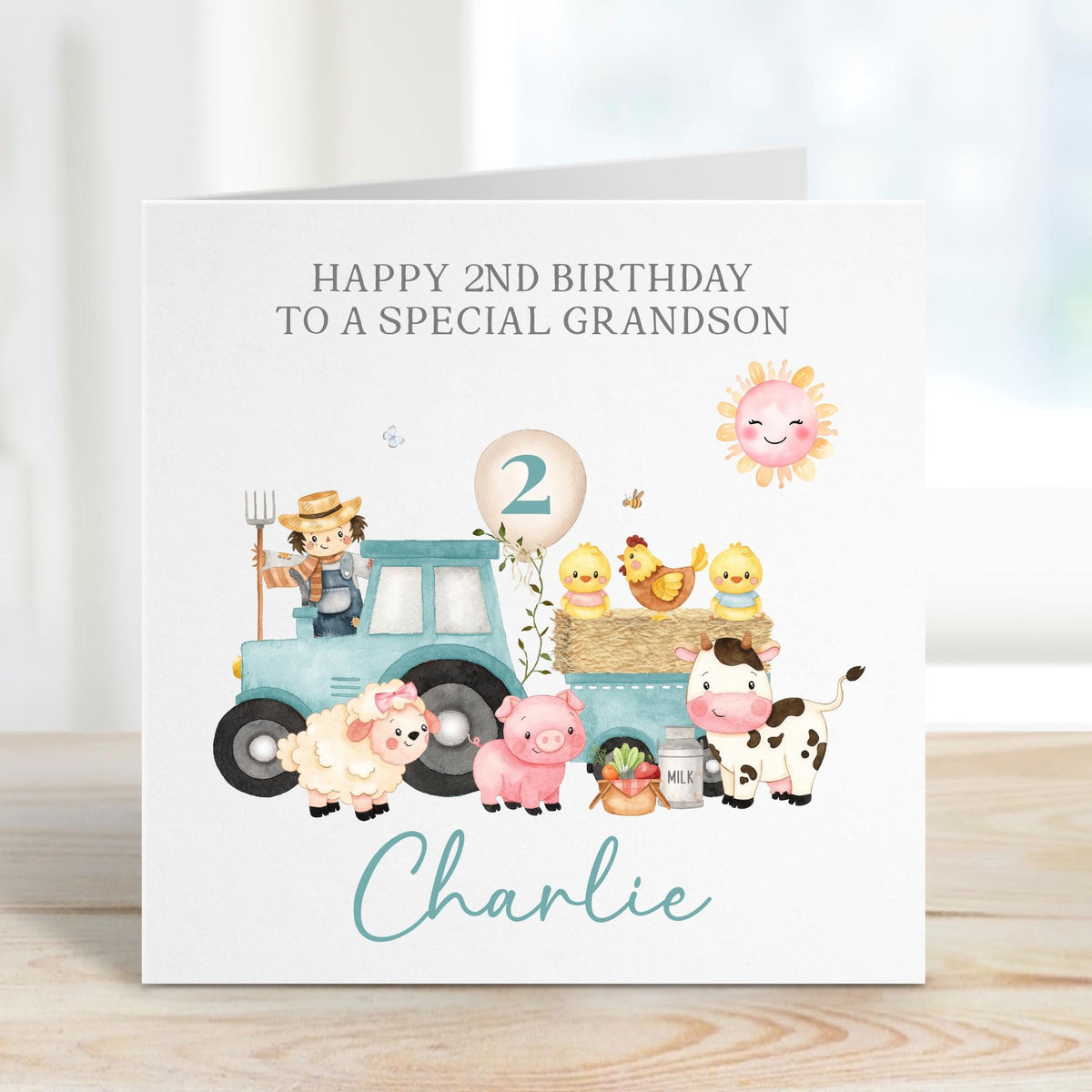 Blue Tractor Farm Animals 2nd Birthday Card for Boys – Cotton and Twigg
