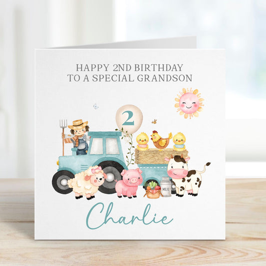 Blue Tractor Farm Animals 2nd Birthday Card for Boys – Cotton and Twigg