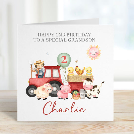 Red Tractor Farm Animals 2nd Birthday Card for Boys – Cotton and Twigg