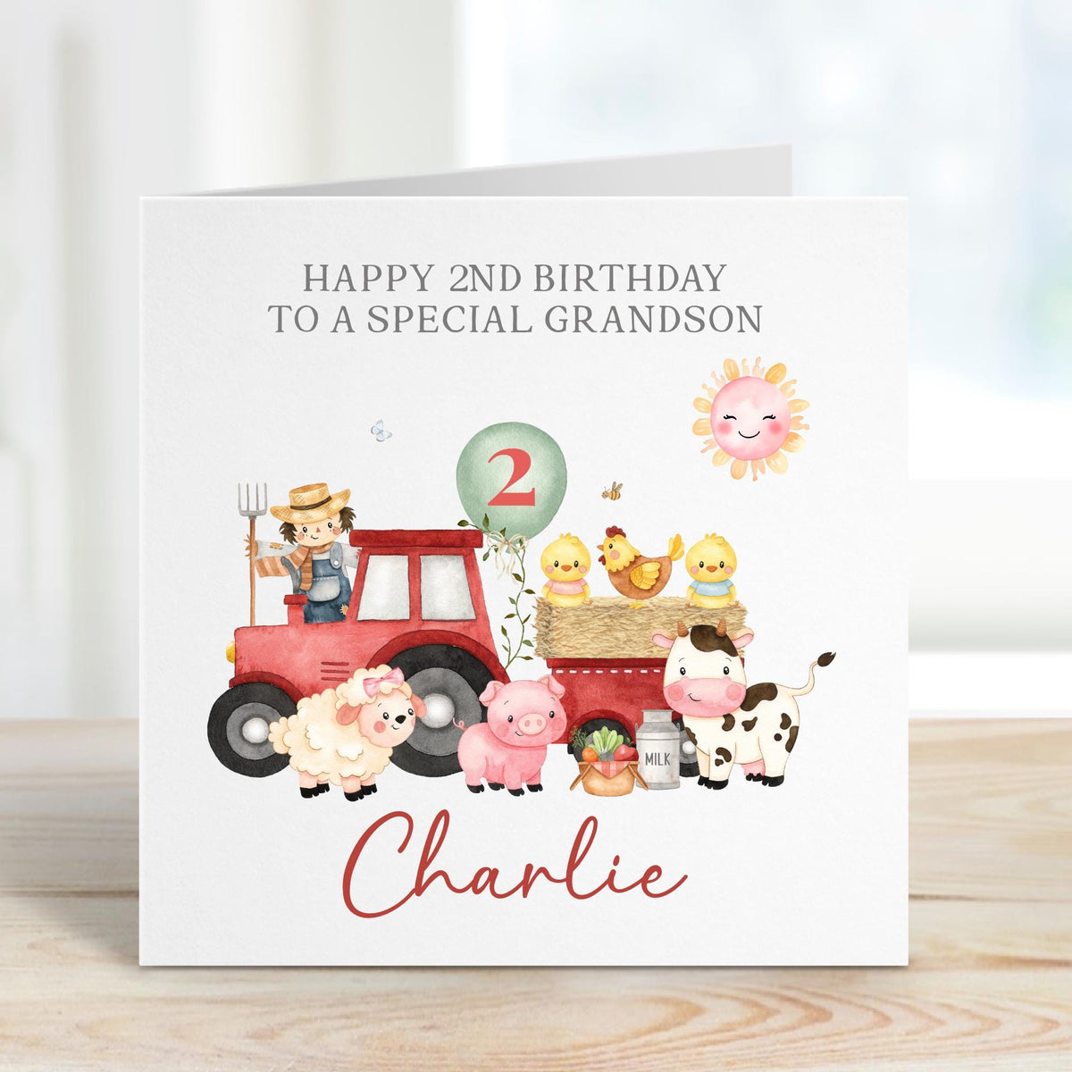 Red Tractor Farm Animals 2nd Birthday Card for Boys – photo 2