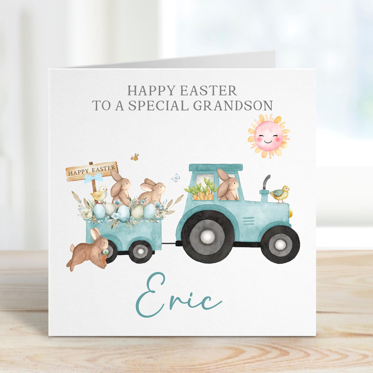 Blue Tractor Farm Animals Easter Card for Boys – Cotton and Twigg