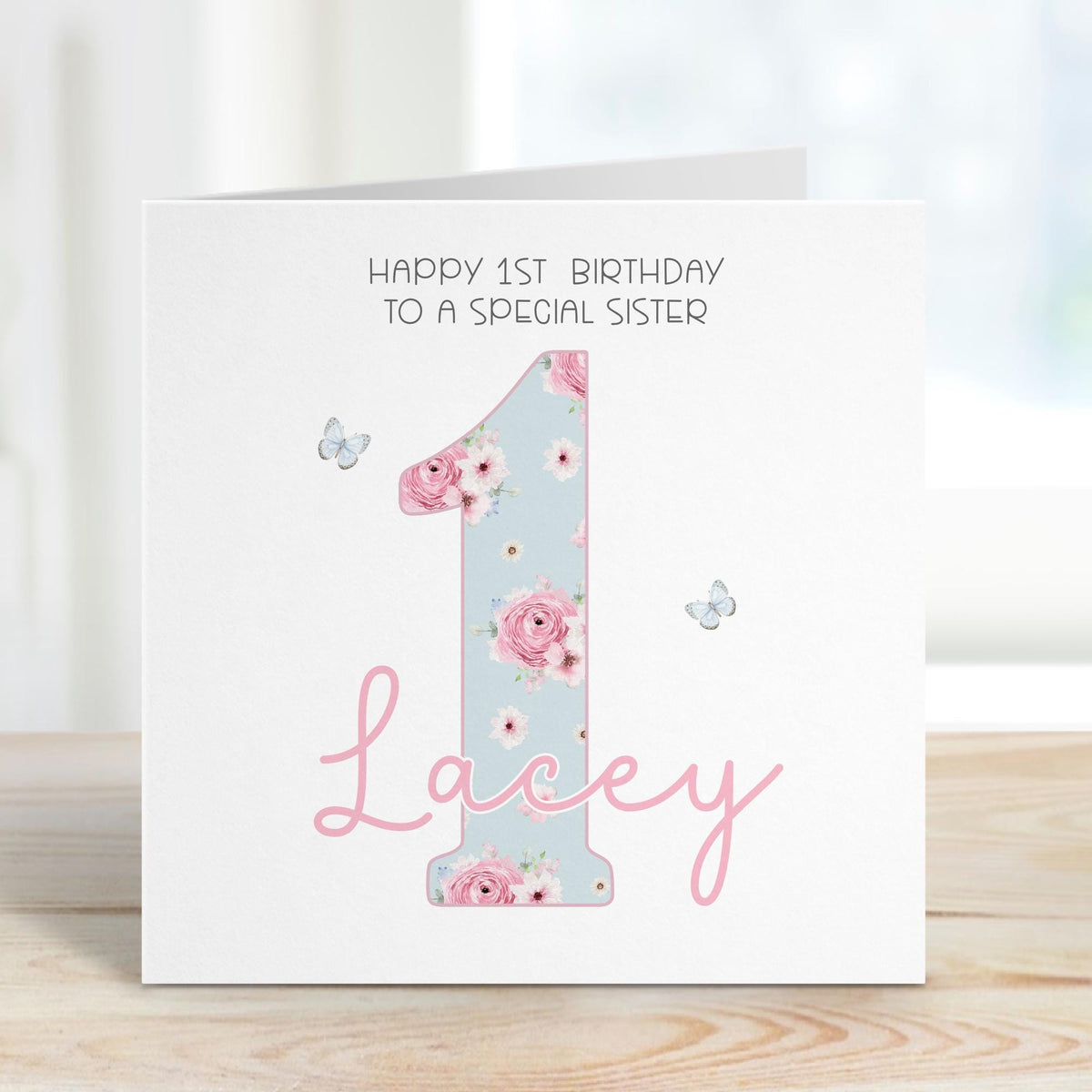 Blue Floral Number 1 First Birthday Card for Girls – Cotton and Twigg