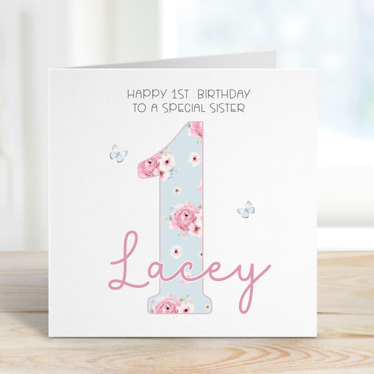 Blue Floral Number 1 First Birthday Card for Girls – photo 2