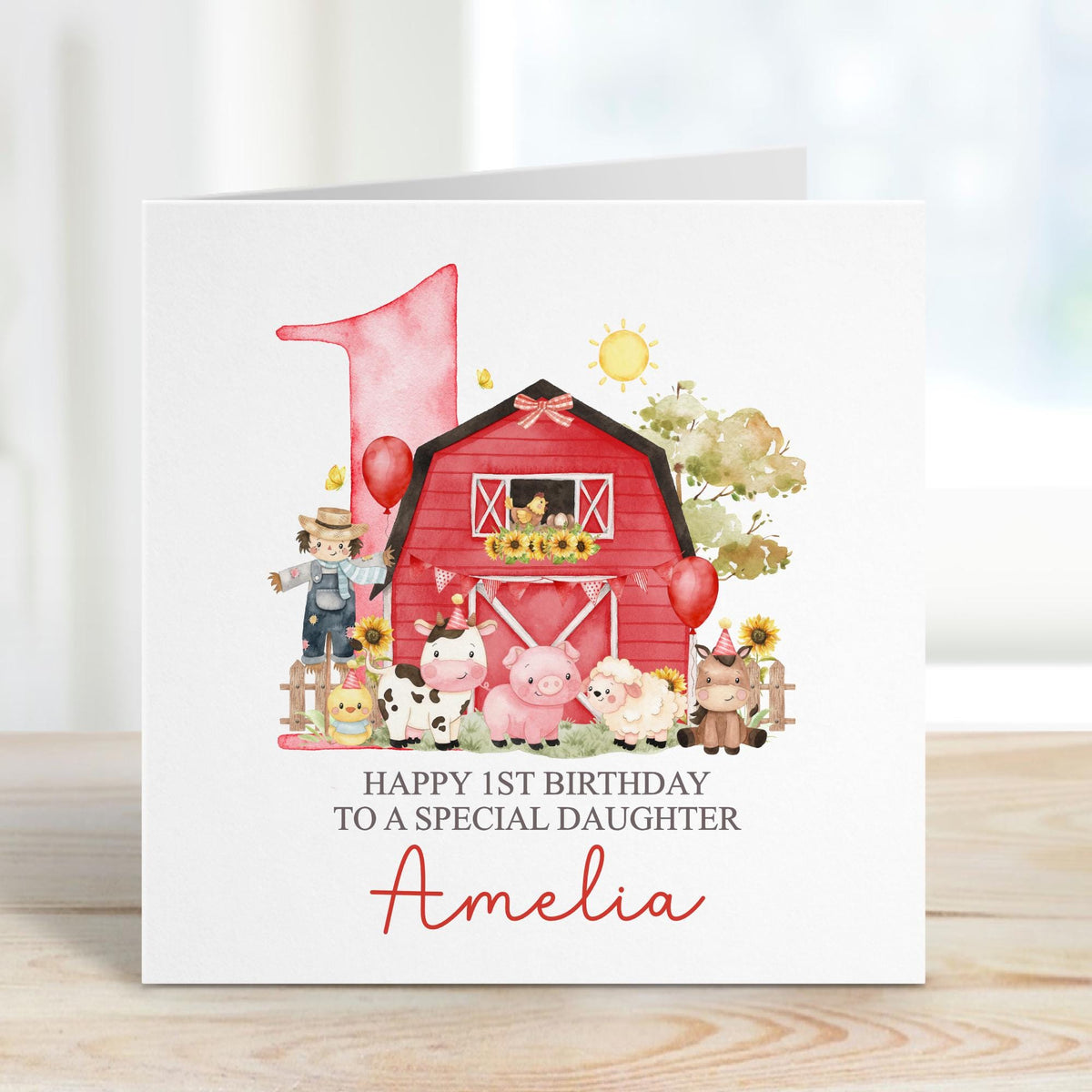 Red Barn Farm Animals 1st Birthday Card for Girls – photo 2