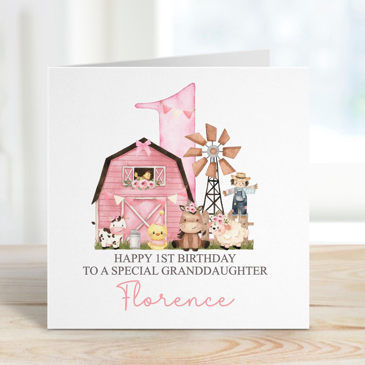 Pink Barn Farm Animals 1st Birthday Card for Girls – Cotton and Twigg