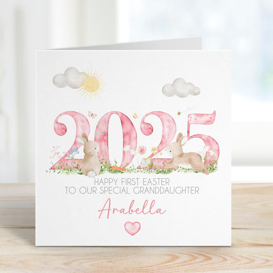 Pastel Bunnies Baby's First Easter Card – Pink or Blue – Cotton and Twigg