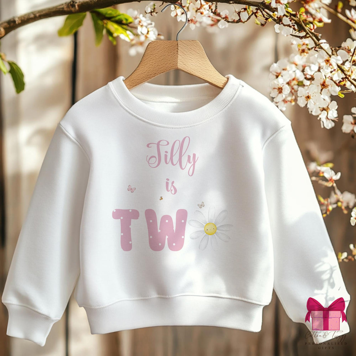 Pink Daisy is Two personalised sweatshirt
