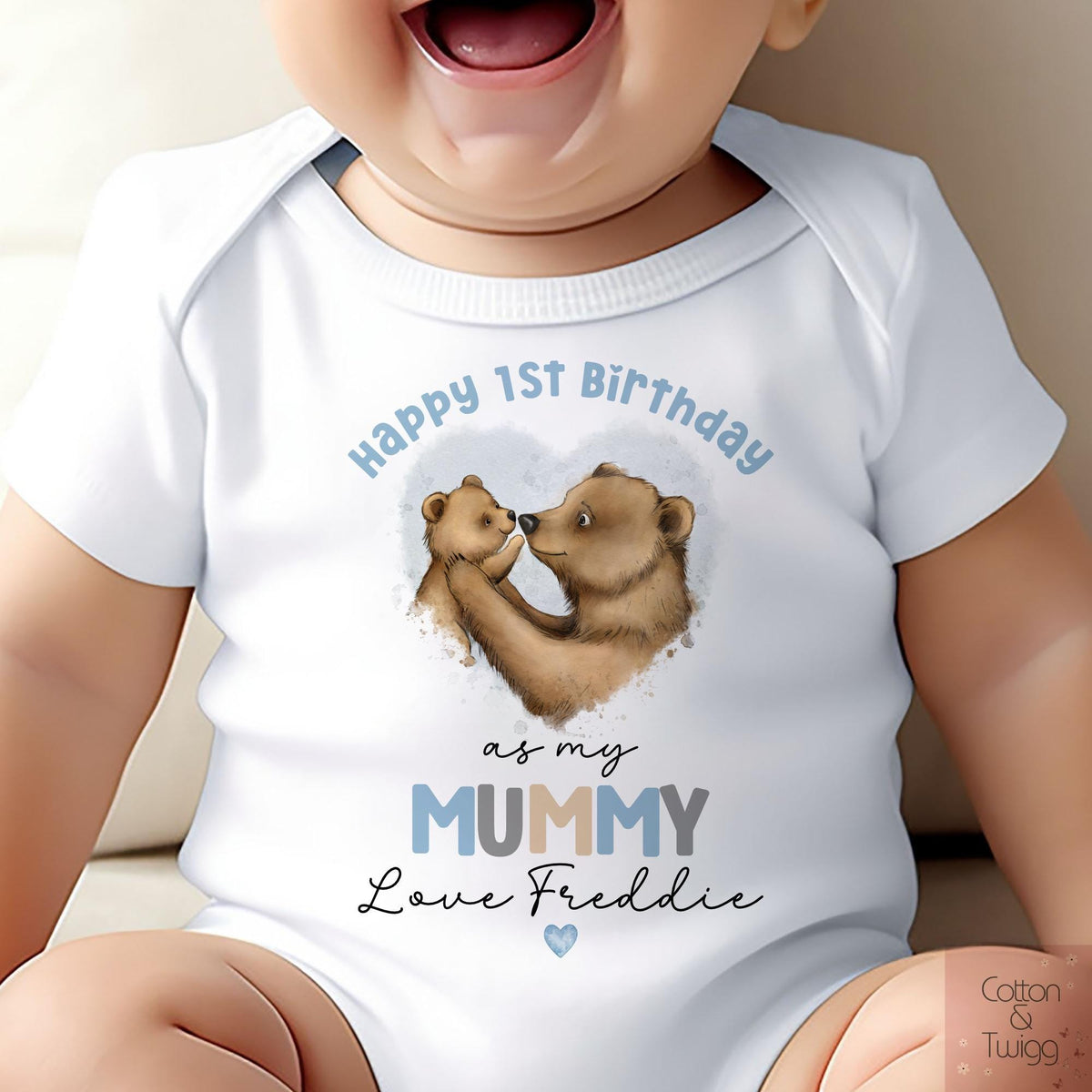Blue Bear Hug Mummy Birthday Babygrow