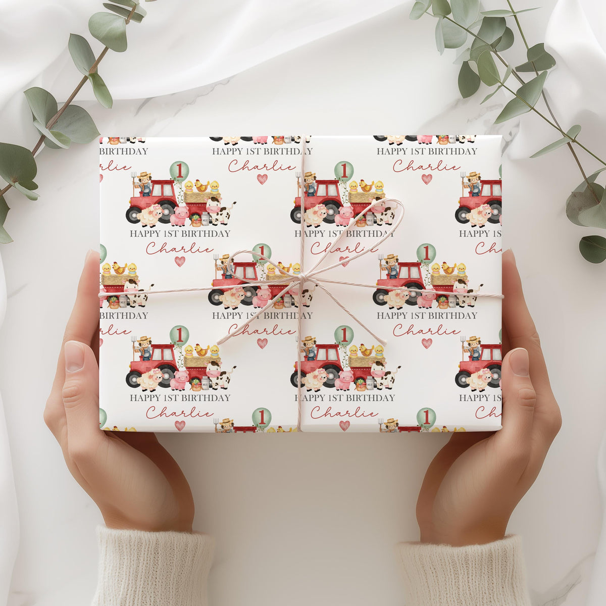 Kids tractor 1st birthday wrapping paper