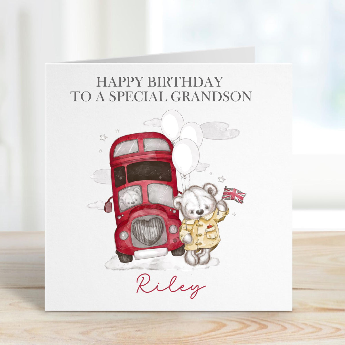Red Bus & Teddy Birthday Card for Boys or Girls – photo 2