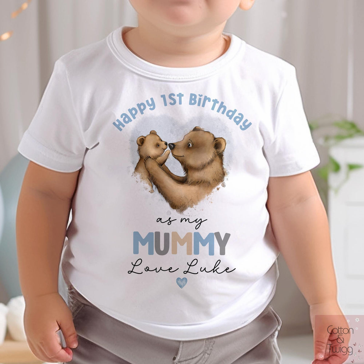 Blue Bear Hug Mummy Birthday T-shirt