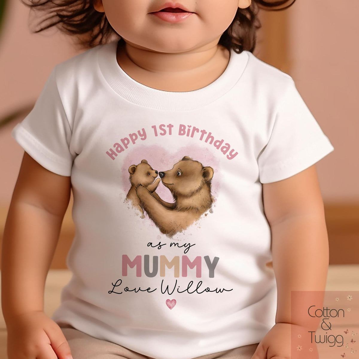 Pink Bear Hug Mummy Birthday Babygrow
