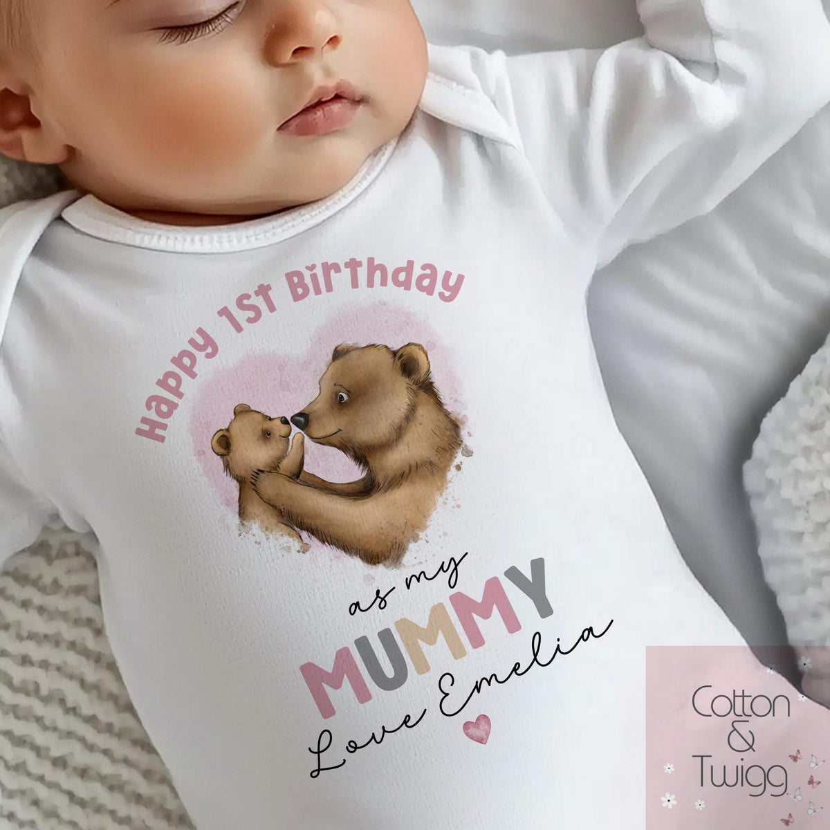 Pink Bear Hug Mummy Birthday Babygrow