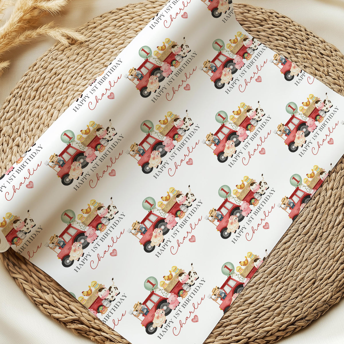 Kids tractor 1st birthday wrapping paper