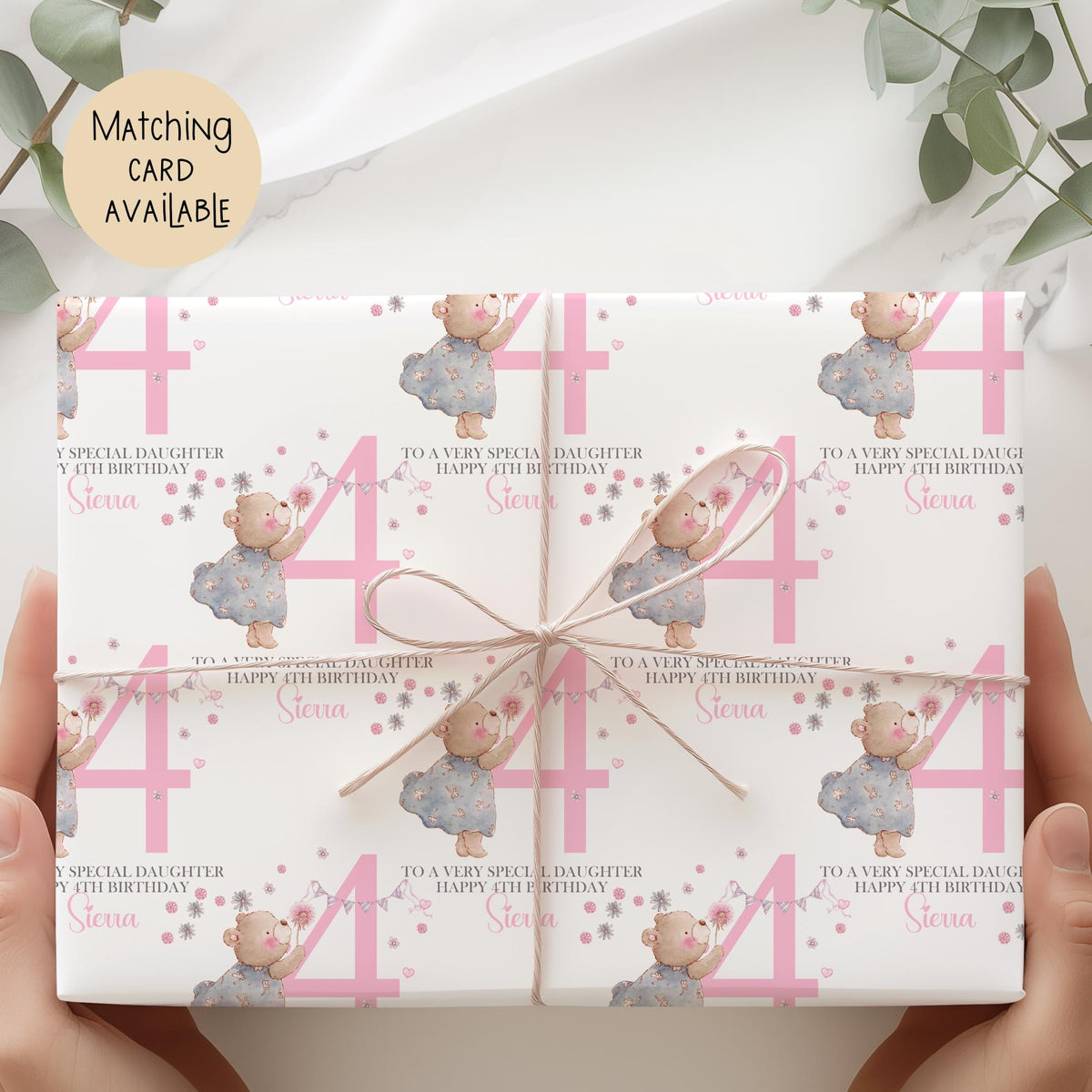 Girls teddy bear 1st birthday wrapping paper