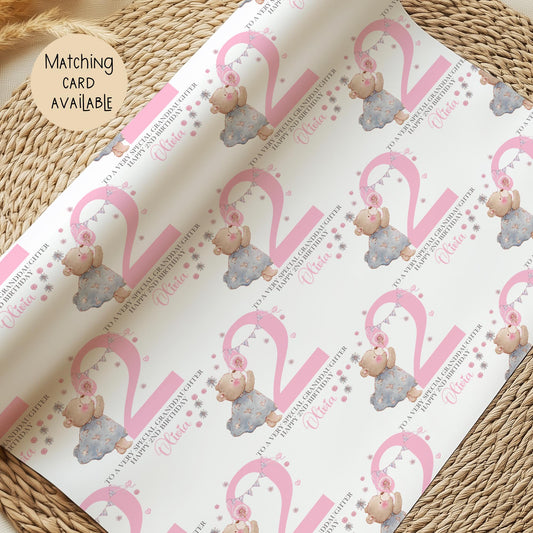 Girls teddy bear 1st birthday wrapping paper