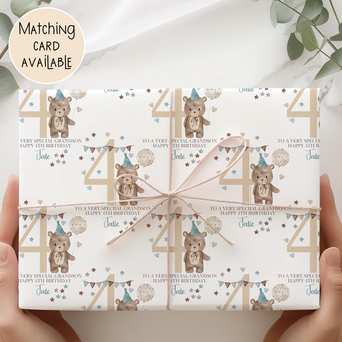 Boys party teddy birthday wrapping paper