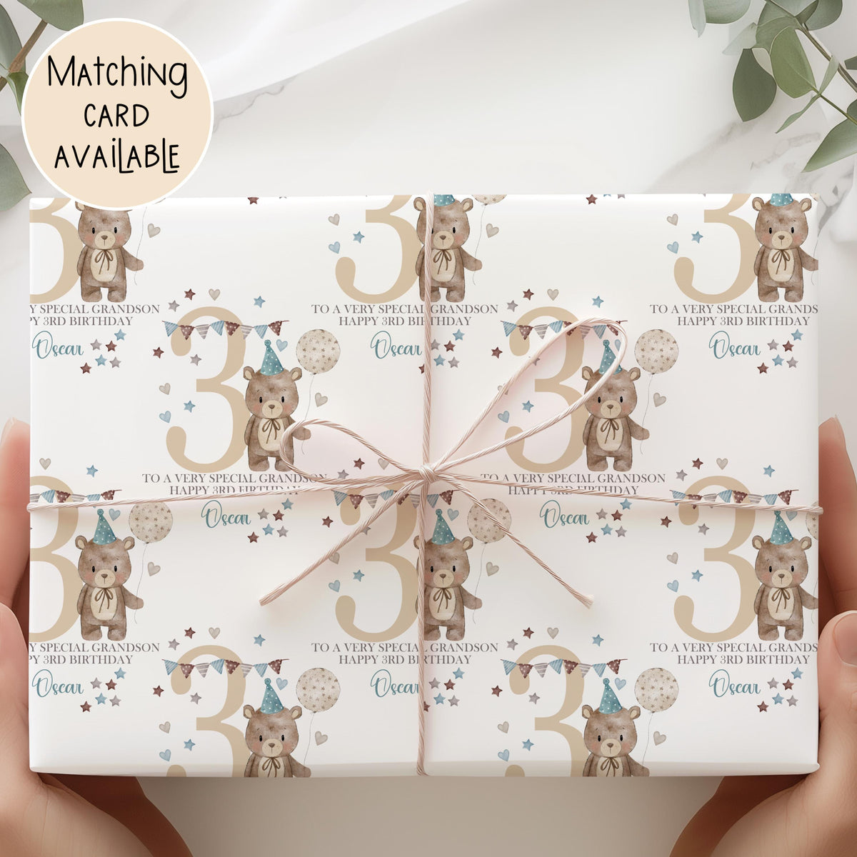 Boys party teddy birthday wrapping paper