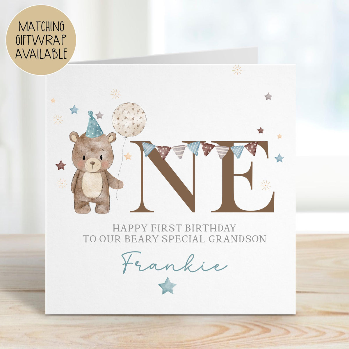 Party Teddy ONE 1st Birthday Card for Boys – photo 2