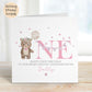 Pink Teddy ONE 1st Birthday Card for Girls – Cotton and Twigg