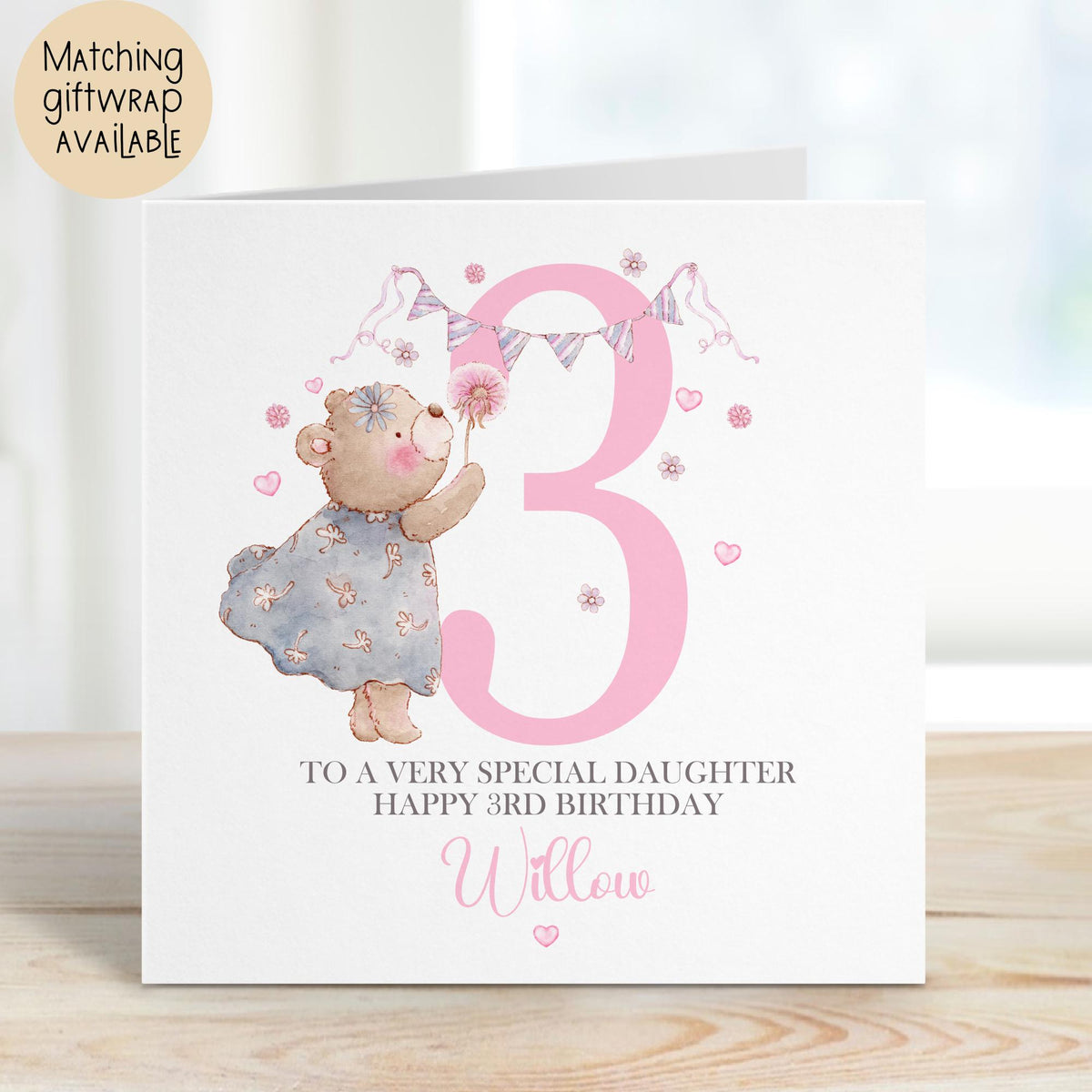 Pink Teddy Number 1 First Birthday Card for Girls – photo 3