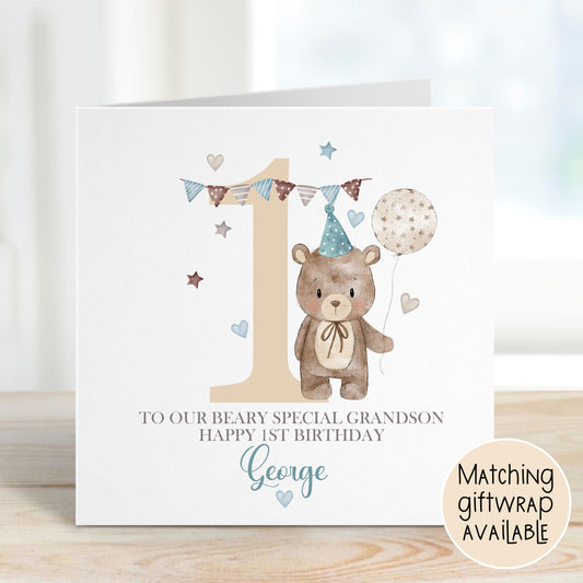 Beary Teddy Party Birthday Card for Boys – 1st, 2nd, 3rd – Cotton and Twigg