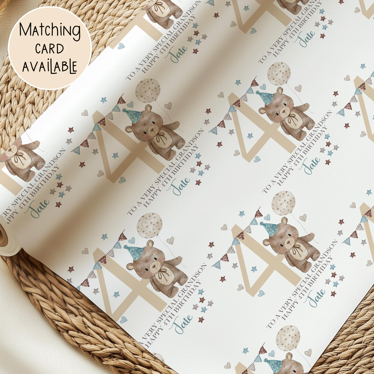 Boys party teddy birthday wrapping paper