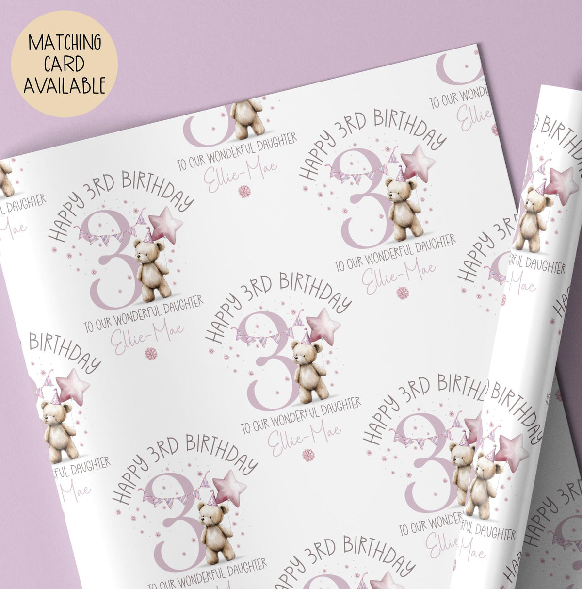 Girls illustrated 2nd birthday wrapping paper
