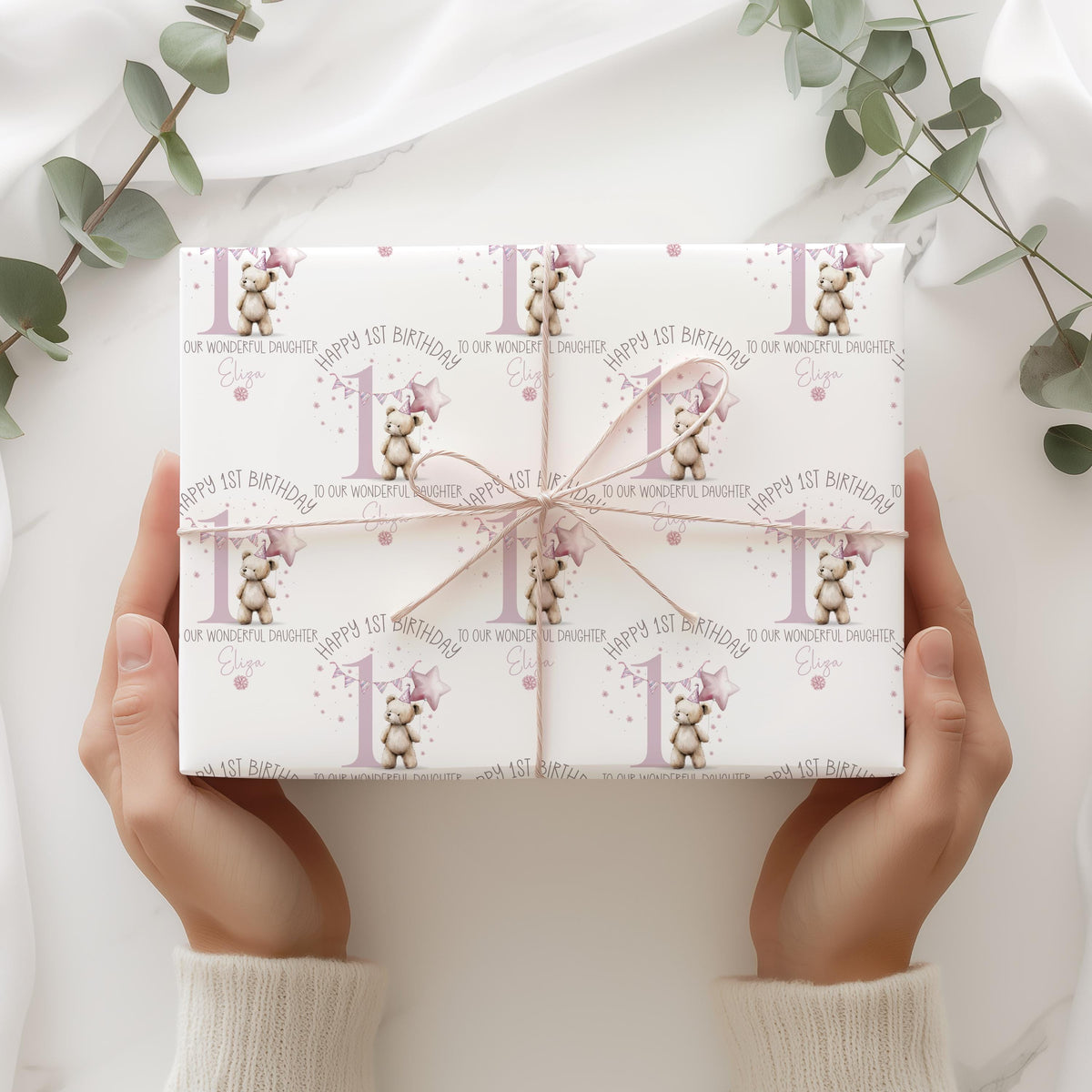 Girls illustrated 2nd birthday wrapping paper
