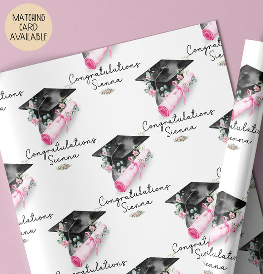 Girls pink floral graduation wrapping paper