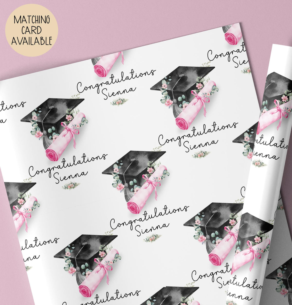 Girls pink floral graduation wrapping paper