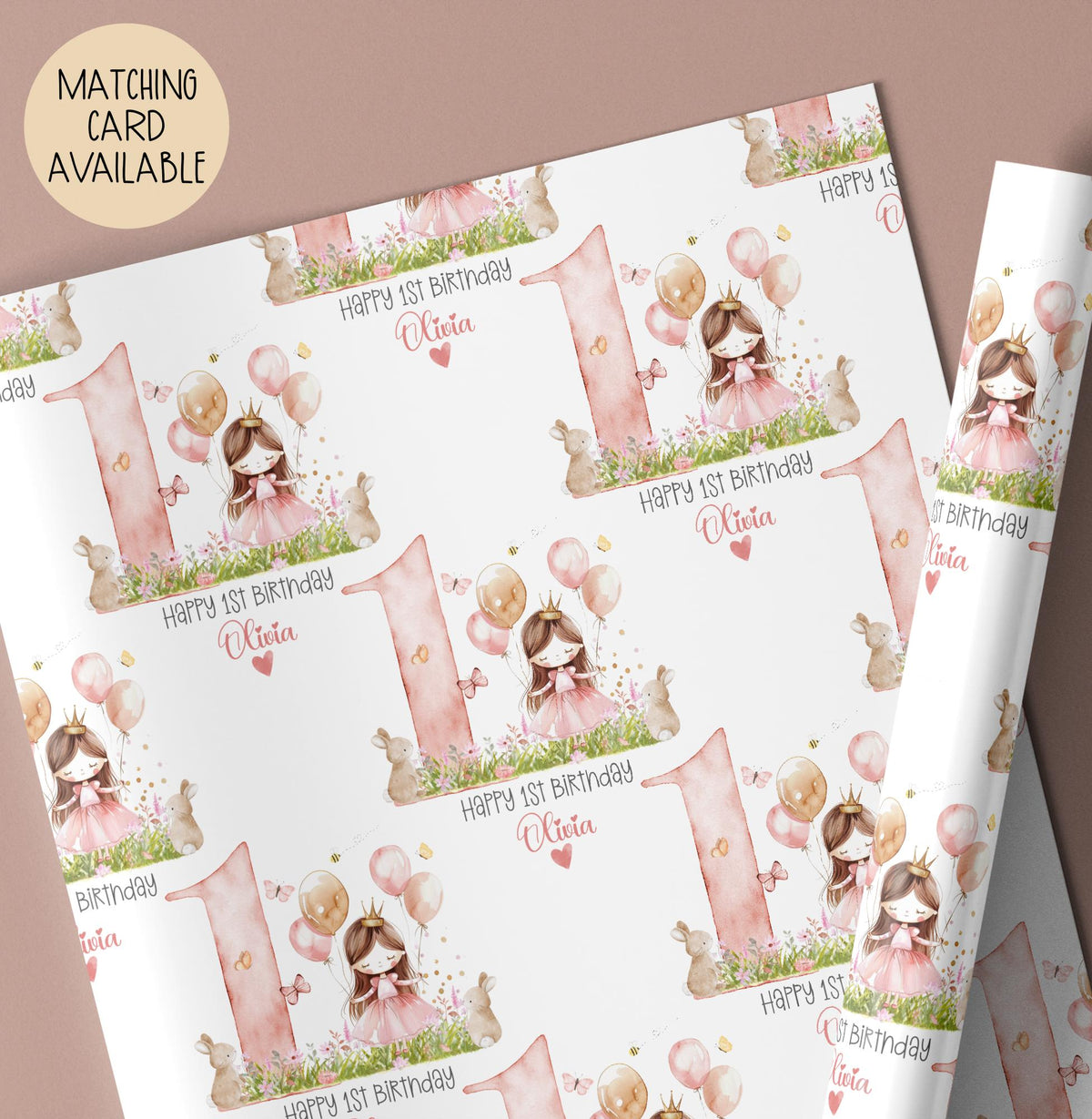 Girls princess 1st birthday wrapping paper