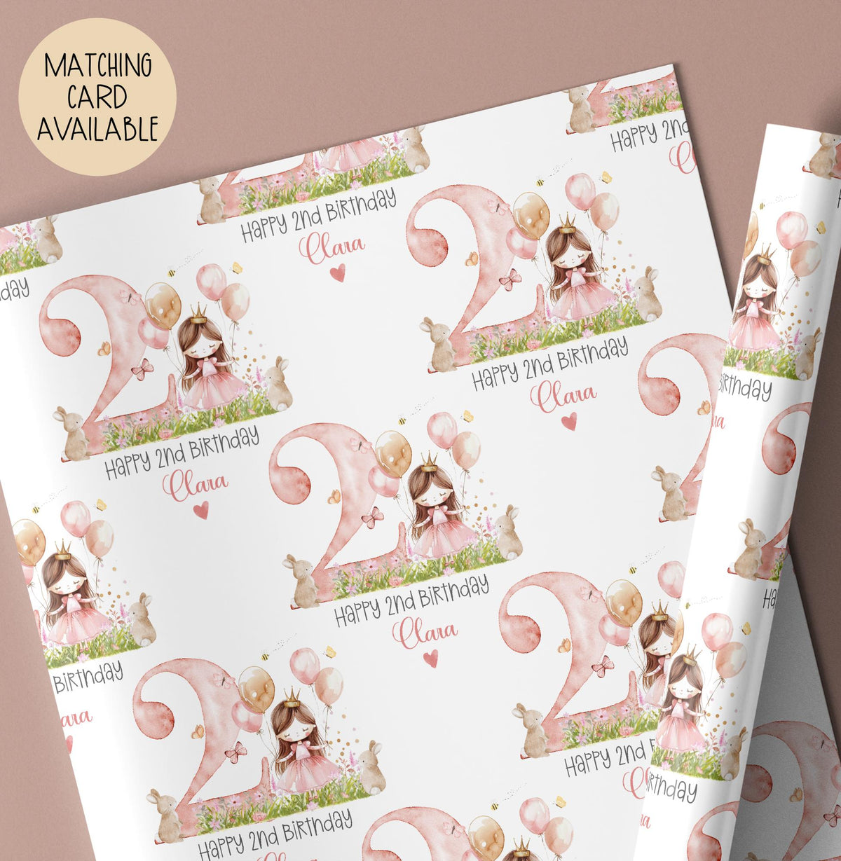 Girls bunny 2nd birthday wrapping paper