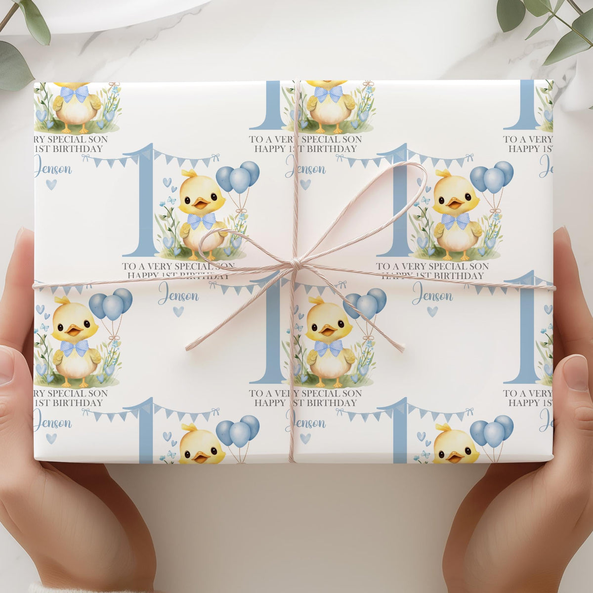 Boys duck 1st birthday wrapping paper