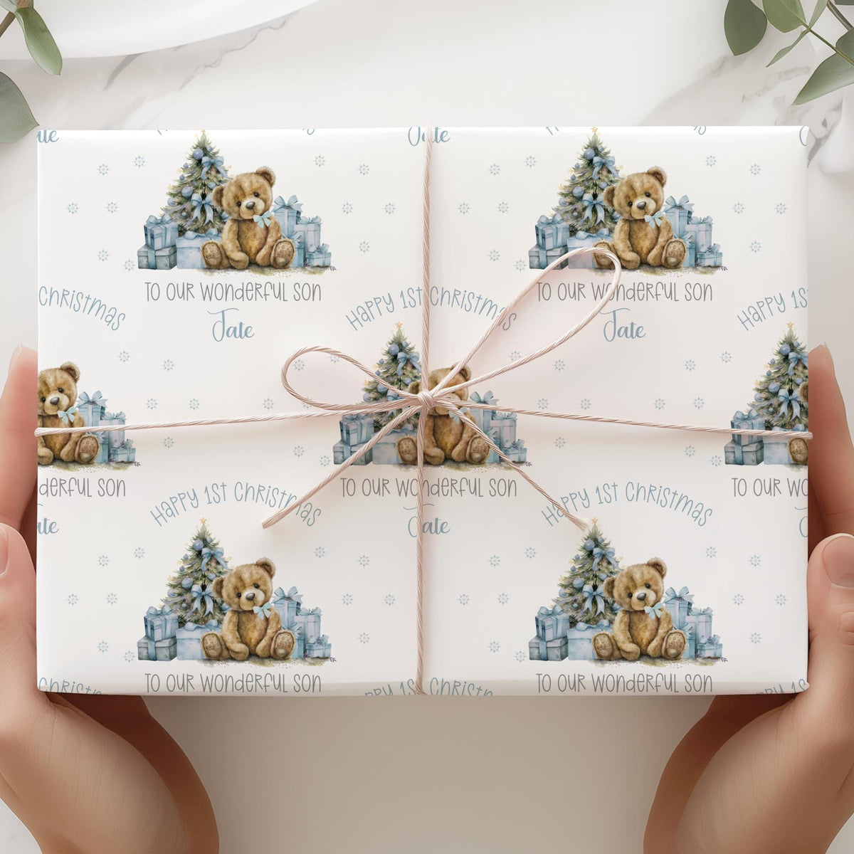 Boys blue train 1st Christmas wrapping paper
