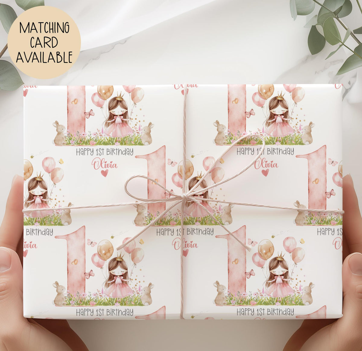 Girls princess 1st birthday wrapping paper