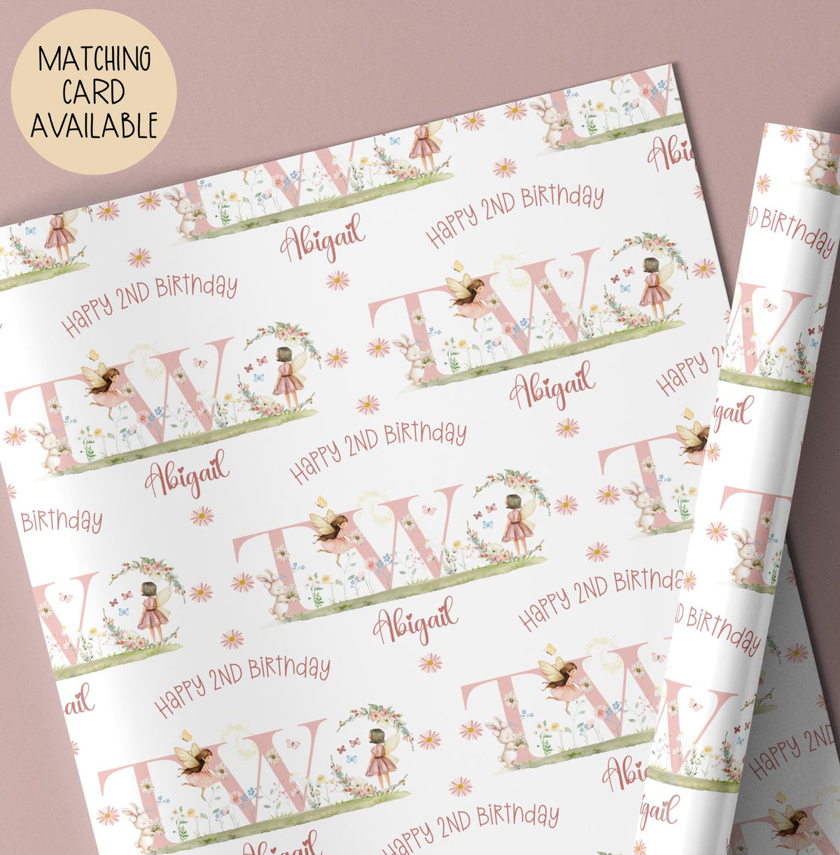 Girls pink fairy 2nd birthday wrapping paper