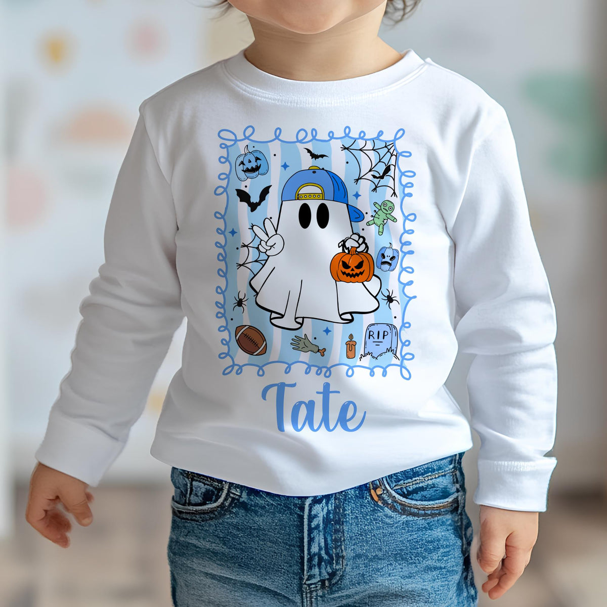 Blue Ghost Halloween Long Sleeve Top